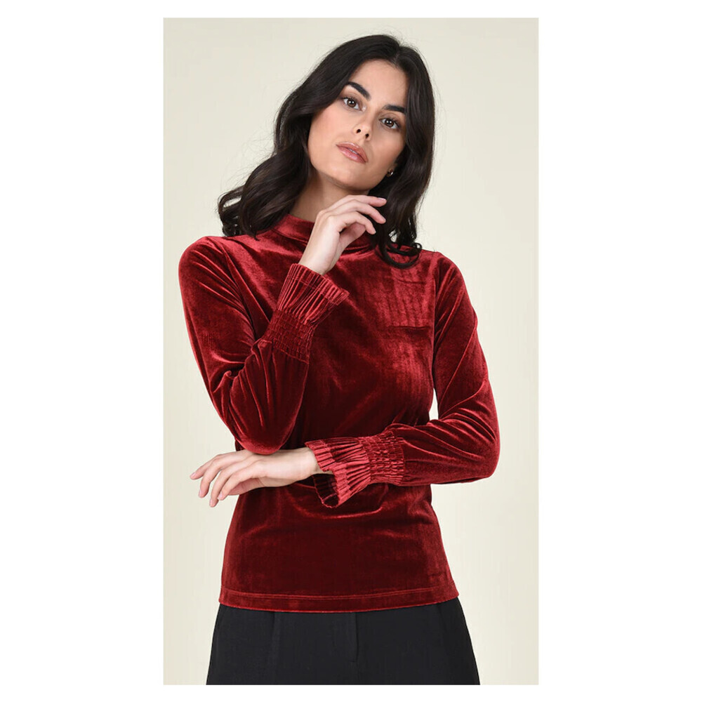 Molly Bracken Velvet Long Sleeve Tie Back Knit Top In Red Size L slim